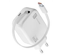 Cellularline Retractable Power 30W Caricabatterie da rete 30W con cavo retrattile USB-C e porta USB-C