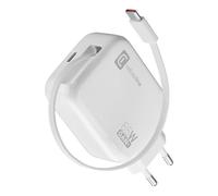 Cellularline Retractable Power 65W Caricabatterie da rete 65W con cavo retrattile USB-C e porta USB-C