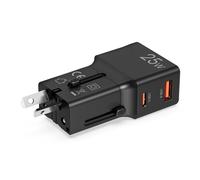 Celly - Adattatore da Viaggio Universale 25W, con porte USB-C e USB-A, Compatibile con 150+ Paesi, Caricatore Slim Portatile per Smartphone e Tablet