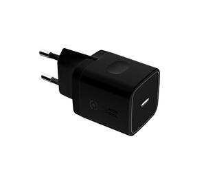 Celly, Caricabatterie da Rete Linea Black Label, Caricabatterie con Porta USB-C, 20W Output, Tecnologia Power Delivery, Ricarica alla Massima Velocità in Meno di un'Ora, Dimensioni Compatte