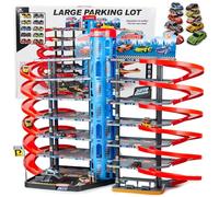 CELMAN Parcheggio a 6 piani con inseguimento, spazio per veicoli in scala 1:64, garage per bambini dai 3 4 5 6 7 8 anni in su, con auto giocattolo in metallo, ascensore