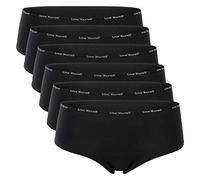 Celodoro Slip da donna (confezione da 6) con elastico decorativo sottile e scritta, Nero , S