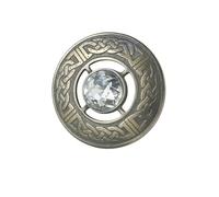 Celtic Heritage - Spilla in peltro con pietra di cristallo, design tradizionale a nodo, in metallo pesante, per kilt scozzese e abiti delle Highland