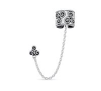 Celtic Irish Trinity Triskele Wrap Cartilage Ear Cuff Chain Pierced Ear Stud Earrings 1Pcs ossidato .925 Sterling Silver