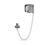 Celtic Irish Trinity Triskele Wrap Cartilage Ear Cuff Chain Pierced Ear Stud Earrings 1Pcs Oxidized .925 Sterling Silver