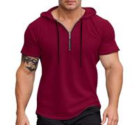 Celucke Athletic Manica Corta con Cappuccio Uomini Moda Allenamento Palestra Pullover Camicia con Cappuccio Pulsante Muscle Fit Estate Felpa Leggera Hip Hop Running Boxing Hiking Sport Hoodys T-Shirt