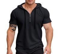 Celucke Athletic Manica Corta con Cappuccio Uomini Moda Allenamento Palestra Pullover Camicia con Cappuccio Pulsante Muscle Fit Estate Felpa Leggera Hip Hop Running Boxing Hiking Sport Hoodys T-Shirt