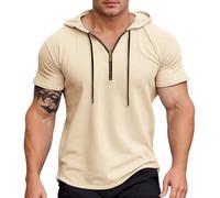 Celucke Athletic Manica Corta con Cappuccio Uomini Moda Allenamento Palestra Pullover Camicia con Cappuccio Pulsante Muscle Fit Estate Felpa Leggera Hip Hop Running Boxing Hiking Sport Hoodys T-Shirt