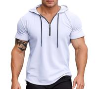 Celucke Athletic Manica Corta con Cappuccio Uomini Moda Allenamento Palestra Pullover Camicia con Cappuccio Pulsante Muscle Fit Estate Felpa Leggera Hip Hop Running Boxing Hiking Sport Hoodys T-Shirt