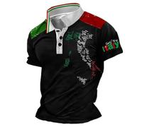 Celucke Maglietta Polo Uomo Maniche Corte Vintage Bandiera Italia in Cotone Morbido Traspirante per Stile Casual Confortevole Tutta l'italia Nera Magliette