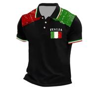 Celucke Maglietta Polo Uomo Maniche Corte Vintage Bandiera Italia in Cotone Morbido Traspirante per Stile Casual Confortevole Tutta l'italia Nera Magliette