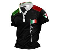 Celucke Maglietta Polo Uomo Maniche Corte Vintage Bandiera Italia in Cotone Morbido Traspirante per Stile Casual Confortevole Tutta l'italia Nera Magliette