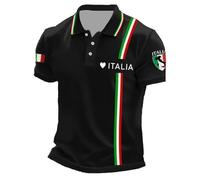Celucke Maglietta Polo Uomo Maniche Corte Vintage Bandiera Italia in Cotone Morbido Traspirante per Stile Casual Confortevole Tutta l'italia Nera Magliette
