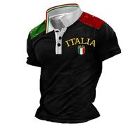 Celucke Maglietta Polo Uomo Maniche Corte Vintage Bandiera Italia in Cotone Morbido Traspirante per Stile Casual Confortevole Tutta l'italia Nera Magliette