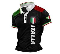 Celucke Maglietta Polo Uomo Maniche Corte Vintage Bandiera Italia in Cotone Morbido Traspirante per Stile Casual Confortevole Tutta l'italia Nera Magliette
