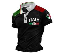 Celucke Maglietta Polo Uomo Maniche Corte Vintage Bandiera Italia in Cotone Morbido Traspirante per Stile Casual Confortevole Tutta l'italia Nera Magliette