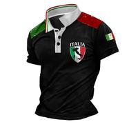 Celucke Maglietta Polo Uomo Maniche Corte Vintage Bandiera Italia in Cotone Morbido Traspirante per Stile Casual Confortevole Tutta l'italia Nera Magliette