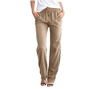 Celucke Pantaloni Lino Donna Larghi Estivi Culotte Eleganti Pants Baggy Cotone Casual Pantalone Comodo Leggeri Pantaloni Morbidi Cordone mit Tasche Jogging Yoga Hose Traspirante Strandhose