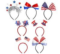 Celuicion Fascia per capelli 4 luglio, fascia patriottica - Accessori per capelli in bianco e blu rosso | Set di 7 cerchi per capelli per la sfilata Memorial Independence Day Veterans Veterans -