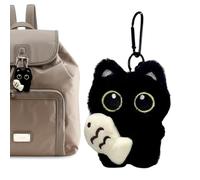 Celuicion Portachiavi in peluche per gatto, motivo: gatto, nero, per borsa a mano, accessorio da collezione per zaino e per amanti degli animali di compleanno Halloween, Un, Se référer au