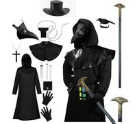 Celvibe Costume con cappuccio per adulti, cappotto nero con maschere in pelle, costume da steampunk rinascimentale medievale per Halloween, cosplay (nero 1, L)