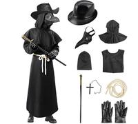 Celvibe Costume da pestarzt con cappuccio per adulti, cappotto nero con maschere in pelle, costume da steampunk medievale rinascimentale per Halloween, cosplay (nero, L)