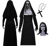 Celvibe Horror Halloween Costume da suora Scary Suora Vestito con cappuccio maschera spaventosa, costume da fantasma per Halloween, per donne e adulti, cosplay party (nero 2, M)