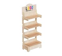 Cemab America, espositore in legno 4 piani con montaggio ad incastro, scaffalatura autoportante per prodotti in negozi e supermercati (63 cm, Personalizzato)