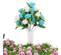 Cemetery Floral Arrangement, Realistic Graveside Decor, Premium Artificial Blooms with Greenery, UV Resistant Burial Flowers, Elegant Remembrance Petals, Lasting Outdoor Ornament for Veterans Park