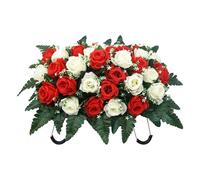 Cemetery Saddle Flowers - 8 Large Bundles Artificial Flowers | UV-Resistant Artificial Silk Rose With Vibrant Color | For Remembrance Outdoor Grave Tombstone Mother's Day Father's Day Year-Round Displ
