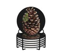 Cemicra Sottobicchieri con supporto in metallo, set di 6 sottobicchieri a forma di pigna, per bevande, protezione da tavolo, tappetino per tazza per casa e cucina, set di sottobicchieri per la