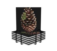 Cemicra Sottobicchieri con supporto in metallo, set di 6 sottobicchieri a forma di pigna, per bevande, protezione da tavolo, tappetino per tazza per casa e cucina, set di sottobicchieri per la