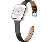 CeMiKa Cinturini Sottili Pelle Compatibile con Cinturino Apple Watch 38mm 40mm 41mm, Cinturino Ricambio Vera Pelle Sottile per Apple Watch SE SE3 Series 11 10 9 8 7 6 5 4 3, Donne Uomini, Nero/Argento