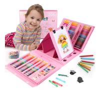 Cemirk Set artistico per bambini, 208 pezzi, con cavalletto biadesivo, pastelli, pennarelli e matite, regalo portatile per ragazzi e ragazze