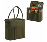 Cemssitu Canvas Yarn Storage Bag, Large Knitting and Crochet Organizer Tote with Multiple Front Pockets, Yarn Holes, Zipper Closure, Portable Holder for Supplies, Projects and Craft Tools (Green)
