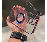 Cemssitu Electroplating Anti-Drop Mobile Phone Case for iPhone, Transparent Magnetic for iPhone Case, Scratch-Resistant Back, Compatible with Wireless Charging (iPhone 12 PRO,Purple)