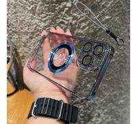 Cemssitu Electroplating Anti-Drop Mobile Phone Case for iPhone, Transparent Magnetic for iPhone Case, Scratch-Resistant Back, Compatible with Wireless Charging (iPhone 13,Blue)