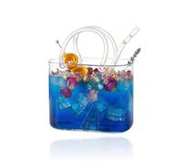 Cemssitu Glass Purse for Drinks with Straw, Handcrafted Handbag Drinking Glasses for Women, Unique Cocktail Wine Cup, Aesthetic Clear Purse Vase for Flowers, Cute Creative Home Bar Decor (White 1PC)