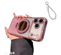 Cemssitu Magnetic Luxury Glitter Case with Makeup Mirror for iPhone 17 16 15, Bling Diamond Rhinestone Case for Women, Built-in Kickstand&Camera Protector, Slim Sparkly Protective Cover (16,Pink PRO)