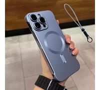 Cemssitu Metallic Paint Frameless Magnetic Phone Case for iPhone 15/14/13/12/11, Ultra Thin Design - Supports Wireless Charging, Matte Finish, And Lens Protection (Ice Blue,iPhone 12 PRO)
