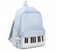 Cemssitu Piano Backpack for Women, Polka Dot Backpack with Keyboard Design, Cute Y2K Music Daypack for Travel, Work and Daily Use (Blue-A,with Star)