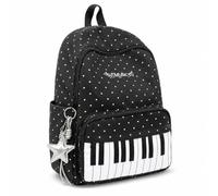 Cemssitu Piano Backpack for Women, Polka Dot Backpack with Keyboard Design, Cute Y2K Music Daypack for Travel, Work and Daily Use (Black-A,with Star)
