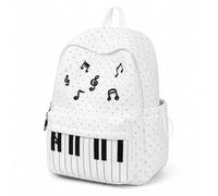 Cemssitu Piano Backpack for Women, Polka Dot Backpack with Keyboard Design, Cute Y2K Music Daypack for Travel, Work and Daily Use (White-B,Standard)