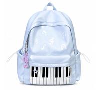Cemssitu Piano Backpack for Women, Polka Dot Backpack with Keyboard Design, Cute Y2K Music Daypack for Travel, Work and Daily Use (Blue-B,with note)