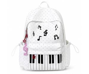 Cemssitu Piano Backpack for Women, Polka Dot Backpack with Keyboard Design, Cute Y2K Music Daypack for Travel, Work and Daily Use (White-C,with note)