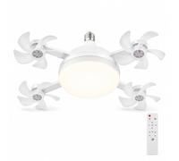 Cemssitu Socket Fan Light, Screw In Ceiling Fan with Remote, E27 LED Bulb Fixture, 3 Speeds, 3 Color Temperatures, Foldable Design for Bedroom Kitchen Garage (4 Head)
