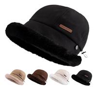 Cemssitu Winter Thick Plush Ear Protection Hat, Thickened Plush Brim, Solid Color Bucket Hats for Women Travel (One Size,Black)