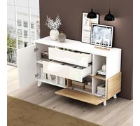 Cenbunsh Credenza bianca lucida con spazio di archiviazione, credenza ESS, moderna credenza per soggiorno, stile scandinavo, elementi color legno, interno modulare
