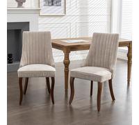 Cenbunsh Rayon Cloth Flocking Linen Dining Chairs Channel Kitchen Cinner Chair Comfy Fabric Upholstered Accent Chair for Dining Room with Curved Solid Wood Legs, Set of 2 (Beige)