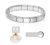 CENCERY Kit di base per braccialetti con ciondoli italiani 3 in 1, bracciale a maglie italiane in acciaio inossidabile da 9 mm con ciondoli e strumento di rimozione (Conchiglia)